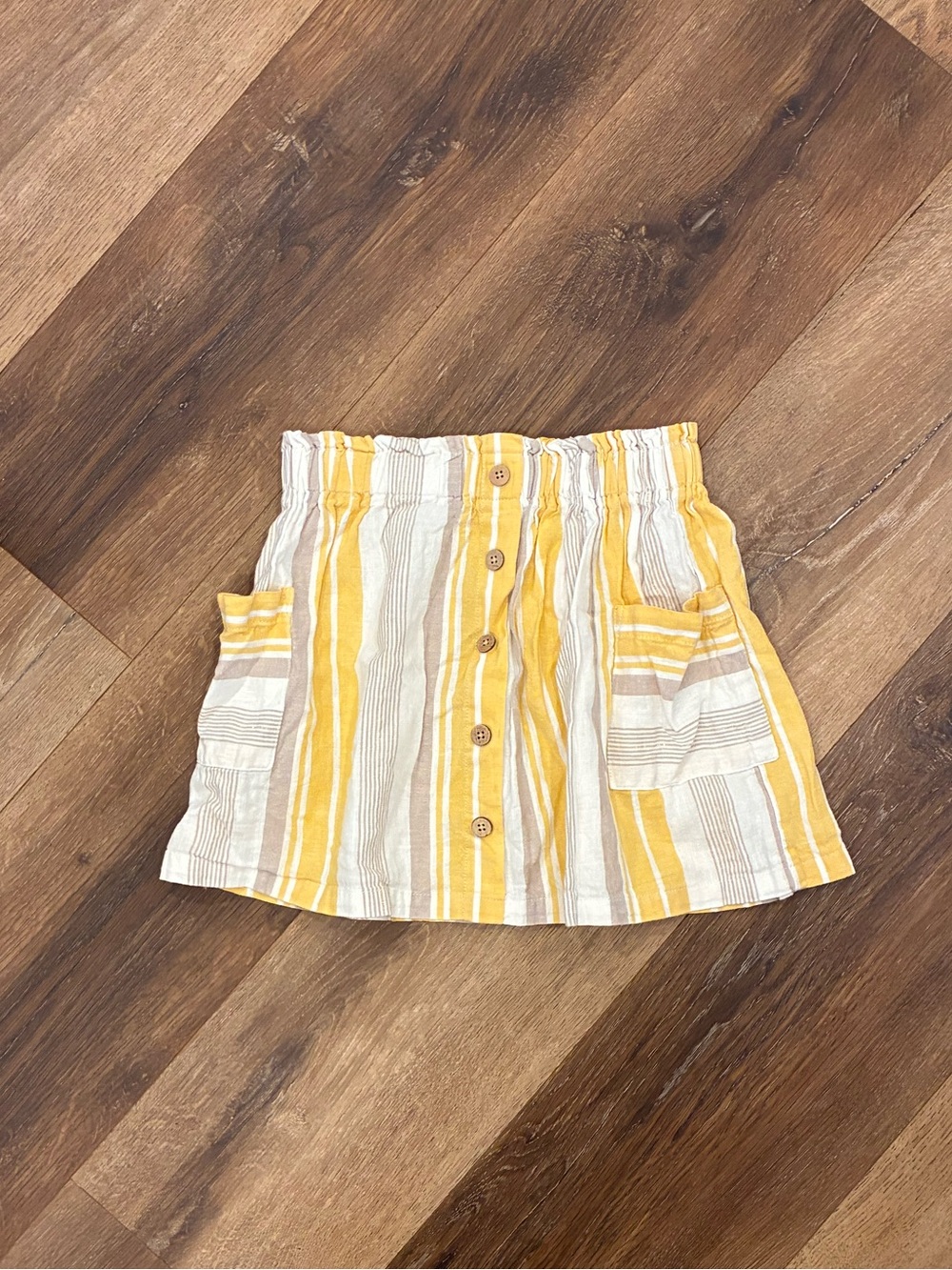 Mayoral Yellow Stripe Skirt Summer Pockets Bottoms Buttons Classic 6 Girl